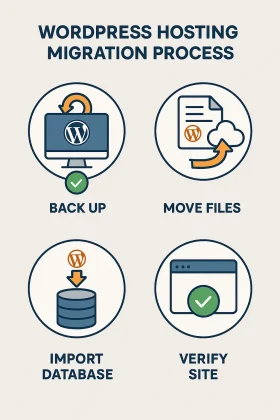 Proceso profesional de migración de hosting WordPress desde backup hasta verificación final